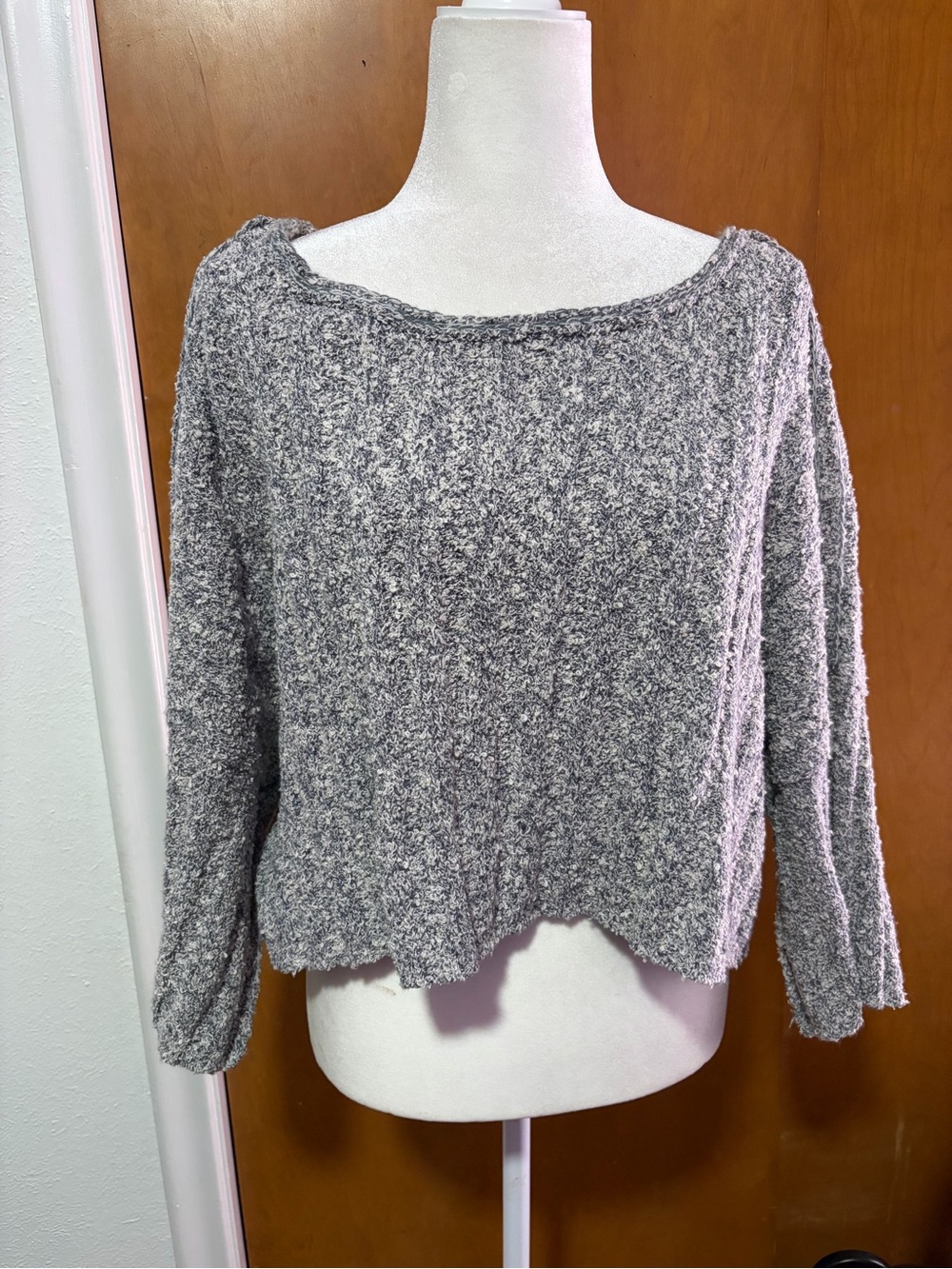 Free People Found My Friend Boucle Pullover Sweater Charcoal Grey XS NWT
